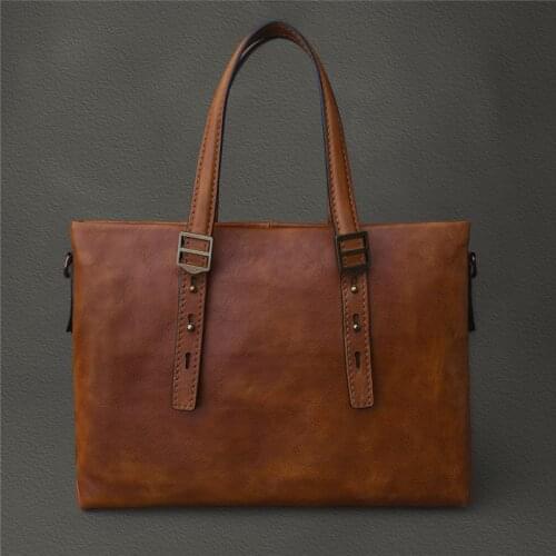 Fashion casual men large-capacity portable briefcase retro natural real leather ladies working laptop Multi-pocket messenger bag