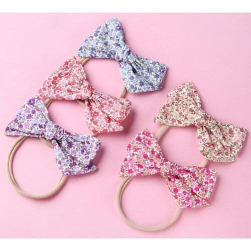 2.8" Newborn Cotton Fabric Bow Headband Girls Floral Print Hair Bows Nylon Headbands Kids Hair Accessories 36pc/lot