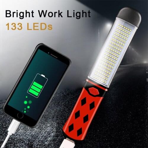 Working Light USB Rechargeable LED Flashlight Folding Vehicle Repairing Lamp With Magnet Portable Camping Fishing Light