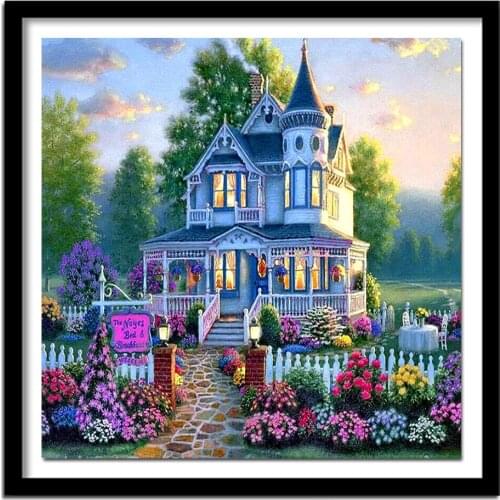 Needlework Embroidery 5D DIY Diamond Painting Cottage Villa Square Picture Cross Stitch Round Rhinestone Room Decoration Art