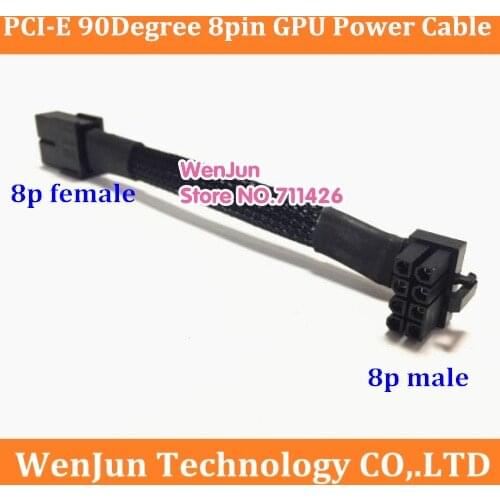 Sleeved PCI-E 90° L Shape Mini Low Profile 8pin GPU Power Cable 8 Pin Up Angle 8-pin Male to Female extension cable--50pcs/lot
