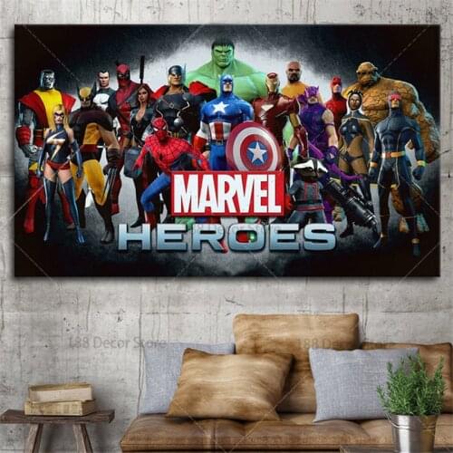 Marvel Super Heroes Painting Artwork Avengers Retro Canvas Wall Art Marvel Comics Poster for Kids Room Home Decor Mural Cuadros