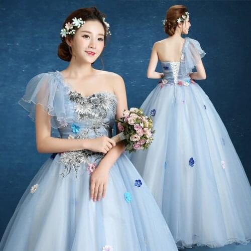 Free ship light grey ruffled single shoulder silver beading carnival ball gown medieval Renaissance Gown Victorian Belle ball