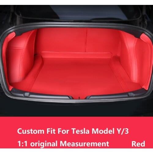 Tesla Model 3 Y Custom Fit Trunk Mat Car Interior Accessories Durable Leather Carpet For Tesla Trunk Mat Red