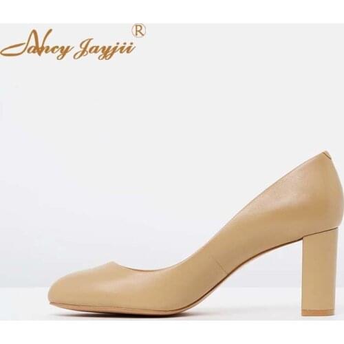 Female Pumps Ladies shoes solid High Square heels Sewing Round Toe Slip-On Spring/Autumn Casual Fashion Classics Elegant 2021