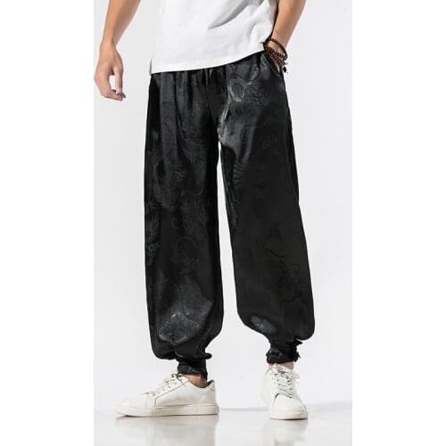Spring Beam Foot Dark Floral Pattern Dragon Design Men Harem Pants Japanese Casual Cotton Linen Trouser Man Jogger Pants Chi