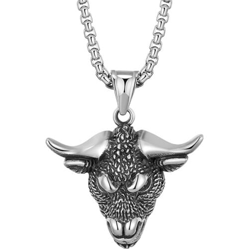 Stainless Steel Vintage Ox Head Pendant Necklace Jewelry Punk Rock Hip Hop Matador Necklaces Jewelry Gift For Him