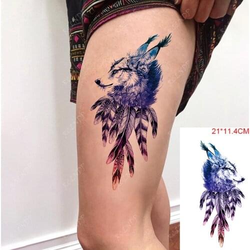 Waterproof Temporary Tattoo Stickers Totem Wolf Color Feather Body Art Fake Tatto Flash Tatoo Stickers for Women Men