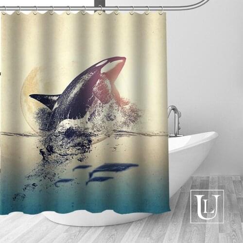 High Quality Custom Shark Shower Curtain Polyester Fabric Bathroom Curtain Hooks Mildew Resistant Bathroom Decor