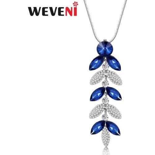 WEVENI Opal Rhinestone Novelty Leaf Necklace Crystal Silver Pendant Chain Choker Fashion Jewelry For Women Girl Lady Accessories