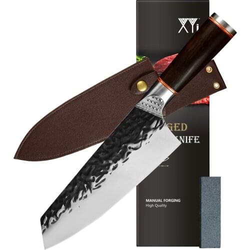XYj Chefs Knife Professional Kitchen Knives with Sheath Stainless Steel 7-Inch Cleaver Vegetable Knife with Ergonomic Handle