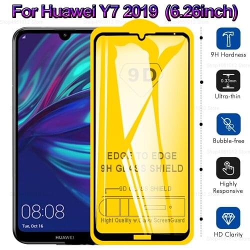 9D Full Glue Screen Protector for Huawei Y7 2019 Tempered Glas Cover for Huawei Y7 Y 7 7Y Protective Safety Glas Film on DUB-LX1