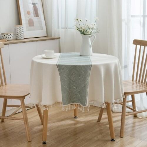 Green Jacquard Geometric Tablecloth With Tassel Round Table Tea Table Cloth Dining Table Decor Wedding Party Table Cover