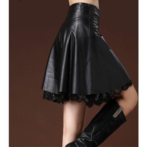2020 New Women Leather Skirt Lace Sexy Vintage PU Mini Skirt Black High Waist Casual Fashion Basic Skirt Femme Streetwear P122