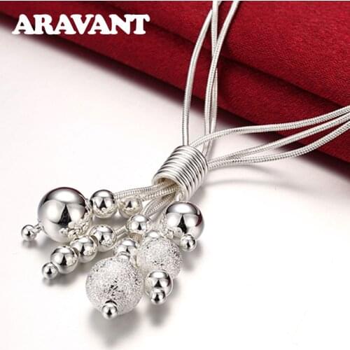 925 Silver Scrub Smooth Bead Ball Long Tassel Necklaces Chains For Women Wedding Fashion Jewelry