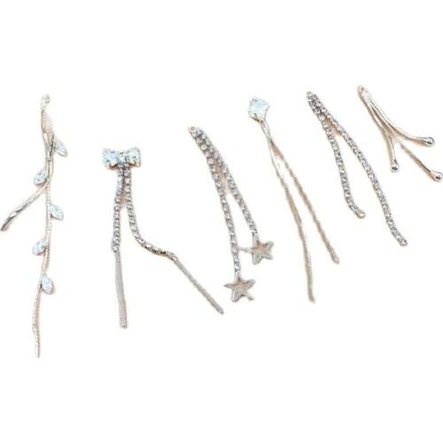 10pcs Rhinestone Gold Long Tassels Chains Metal Stars Bowknot Charms Pendants DIY Earrings Making Findings Jewelry Accessories