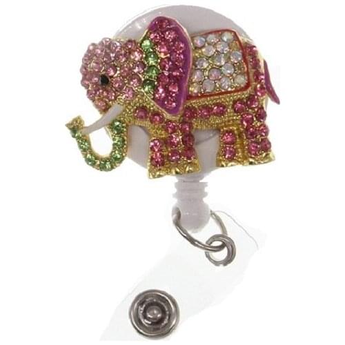 10pcs Sparkling Animal Elephant Rhinetsone Crystal Retractable Pull Reel/ID Badge Holder