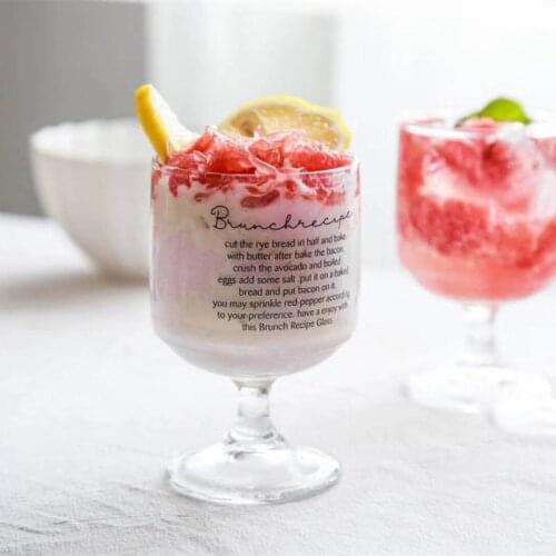 175ml Korean Transparent Goblet Glass Cup INS Lettered Yogurt Juice Dessert Ice Cream Cup Bar Cocktail Glass Home Cafe Drinkware