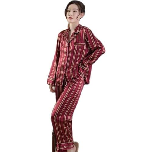 2020 New Mulberry Silk Pajamas Women Summer Thin Long-Sleeve Comfortable Home Wear Two-Piece Set