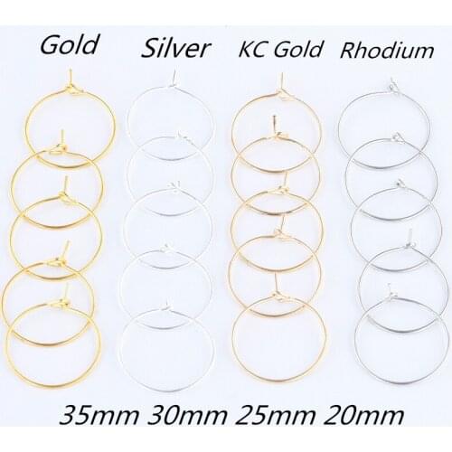 30pcs/lot 20 25 30 35 mm Gold Silver Color Hoops Earrings Big Circle Ear Hoops Earrings Wires For DIY Jewelry Making Supplies