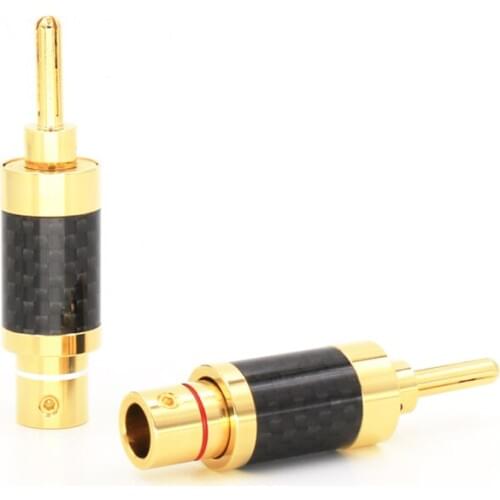 4PCS Speaker Cable Banana Plug brass Gold Plated Carbon Fiber HI-END