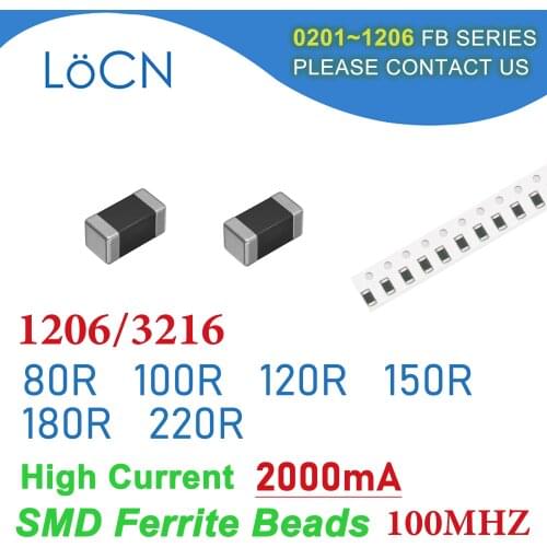 4000PCS 1206/3216 100MHZ 2A SMD Ferrite Beads 80R 100R 120R 150R 180R 220R 2000mA Chip Inductor Multilayer 25% High Quality