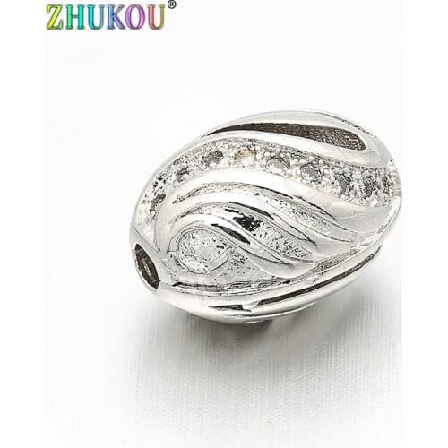 8*12mm Brass CZ Hollow Oval Spacer Beads DIY Jewelry Bracelet Necklace Making, Hole: 1.8mm, Model: VZ81