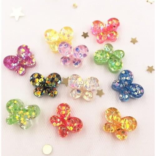 Shiny 20Pcs Resin Glitter Butterfly Flatback Rhinestone for Clothing Accessories DIY Scrapbook Jewelry Ornament Crafts SF911