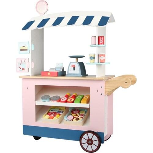 Simulated Wooden Cart To Sell Fruit Beverage Food Stalls Learn To Weigh Cash Register Family Games Childrens Educational Toys