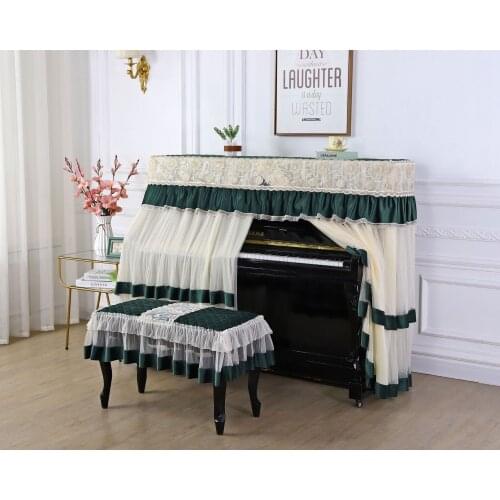 European Hollow out Yarn Embroidery Semi-Permeable Piano Cover Towel Music Stool Set Piano Dustproof Decoration Full Cover