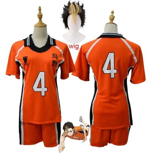 Haikyuu To the Top No.4 Nishinoya Yuu Orange Jersey T-shirt+Pants Sports Wear Karasuno High Libero Cosplay Costume Anime Uniform