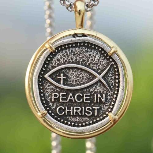 Christian Necklace Mens Peace in Christ Pendant Fashion Faith Hope Love Cross Religion Jewelry