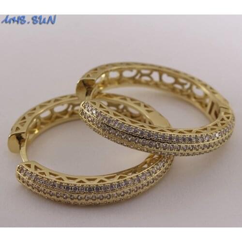 MHS.SUN New Mosaic AAA Zirconia Paved Earrings Fashion Women Hoop Earrings Girls Gold Color CZ Loop Earrings Vintage Jewelry