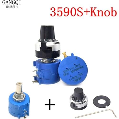 3590S-2 3590S Series Precision Multiturn Potentiometer 10 Ring Adjustable Resistor+1PCS Turns Counting Dial Rotary 6.35mm Knob