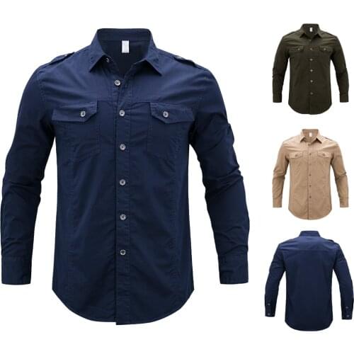 2021 Factory Sale Hot New Arrive Military Mens 100% Cotton Long Sleeve Fitted Button Shirts Solid Business Leisure Casual Shirts