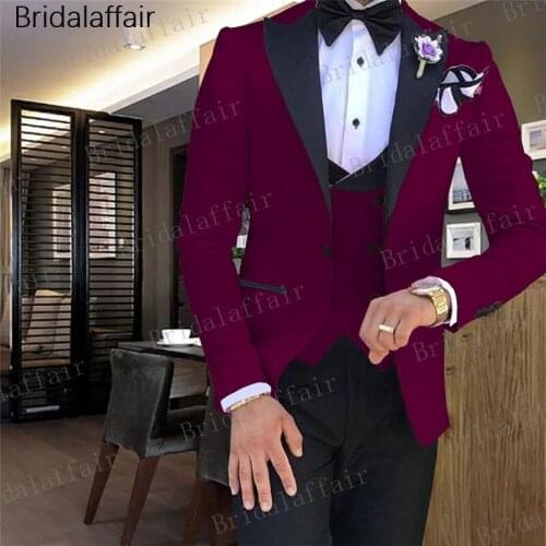 Gwenhwyfar Men Suit Wedding Suits For Men Peaked Collar 3 Pieces Slim Fit Burgundy Suit Mens Royal Blue Tuxedo Jacket Pants Vest