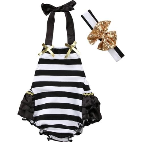 0-24M Newborn Kid Baby Girl Boy Clothes Summer Sleeveless Romper Jumpsuit Headband Casual Stripe Outfits Infantil Clothing