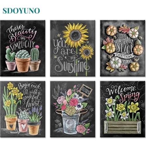 SDOYUNO 60x75cm DIY Oil Painting By Numbers On Canvas Blackboard drawing Paint By Numbers Flowers Frameless Digital Painting