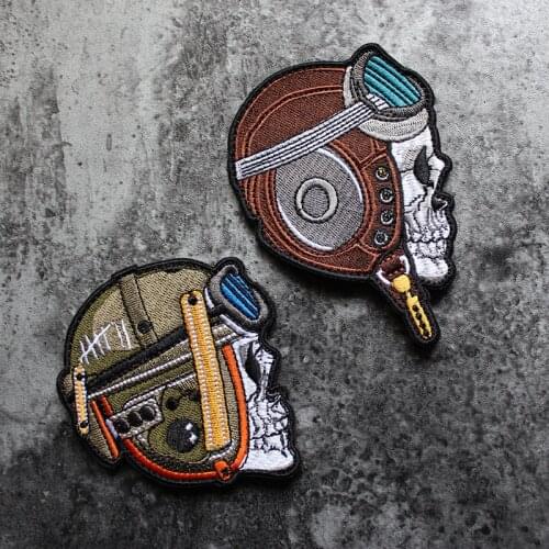 Skeleton Pilot Tanker Embroidery Patches Military Helmet Tactical Badges For Clothing T-shirt Bag DIY Applique Velcro Stickers