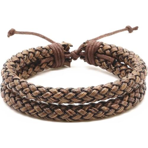 New Trendy Handmade Femme Homme Female Vintage Braid Weave Charm Cuff Wrap Men Leather Bracelets For Women Jewelry Accessories