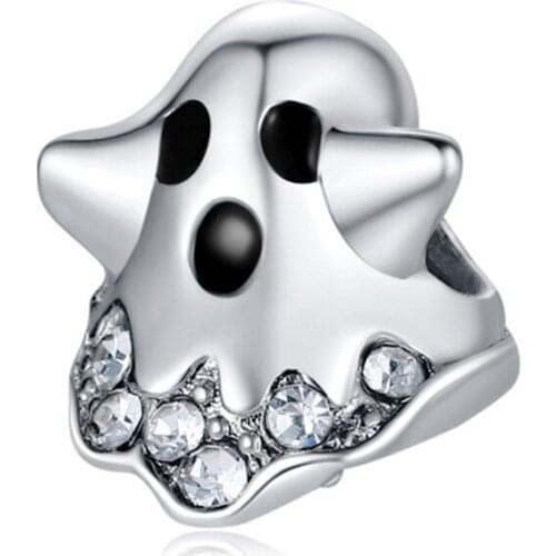 New Rhinestone Ghost Pendant DIY Beads Suitable for Original Pandora Charm Bracelet Ladies Jewelry Making Gifts