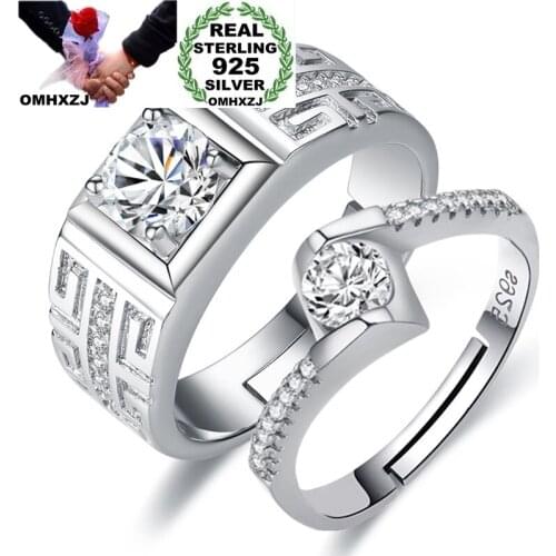 OMHXZJ RG76 Wholesale European Fashion Hot Lovers Couple Party Birthday Wedding Gift Square AAA Zircon S925 Sterling Silver Ring