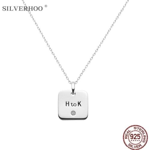 SILVERHOO 925 Sterling Silver Pendant DIY Necklaces Tiny Square Label Accept Customize Engraved Necklace New Arrival Jewelry