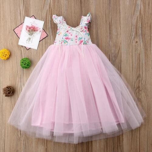 Citgeett Flower Girls Dress Lace Mesh Princess Party Wedding Bridesmaid Pink Dress Sweet Summer Sundress