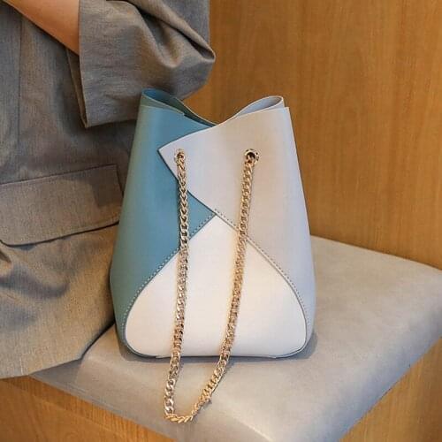 Simple PU Leather Shoulder handbag 2021 New High Quality Korean Chain Shoulder Bag Bucket Bag