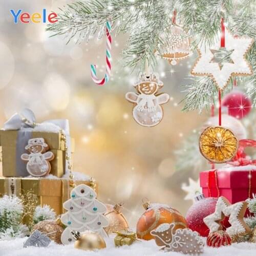 Photophone Christmas Backdrop Winter Snow Branch Biscuits Candy Gold Ball Photographic Background For Photo Studio Photozone