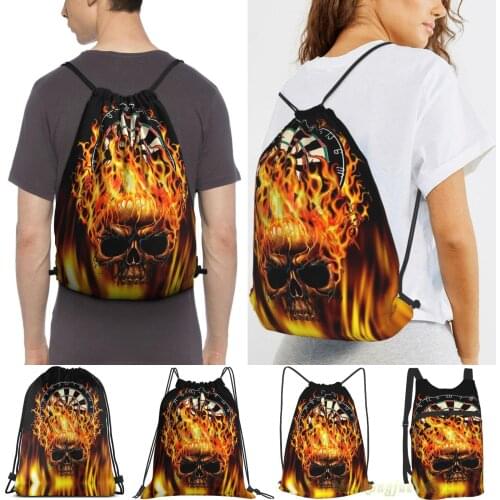 Flaming Skull Dartboard Women Drawstring Sackpack Gym Bags Men Outdoor Travel Backpacks For Training Fitness Swimming Bag