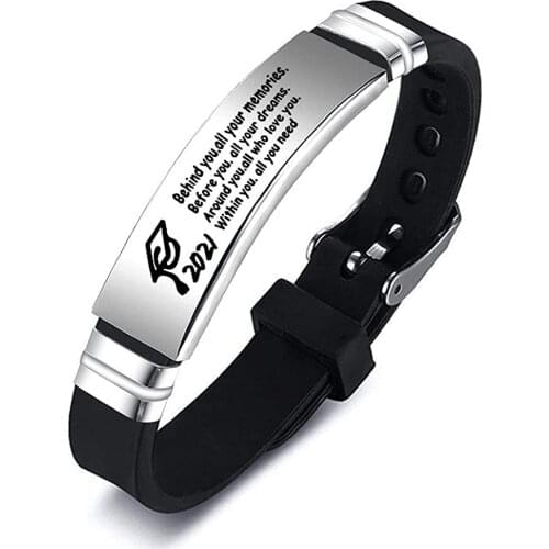 2021 Graduation Season Gift Silicone Bracelet Friends Inspirational Stainless Steel Bracelet Adjustable Bracelet for women men