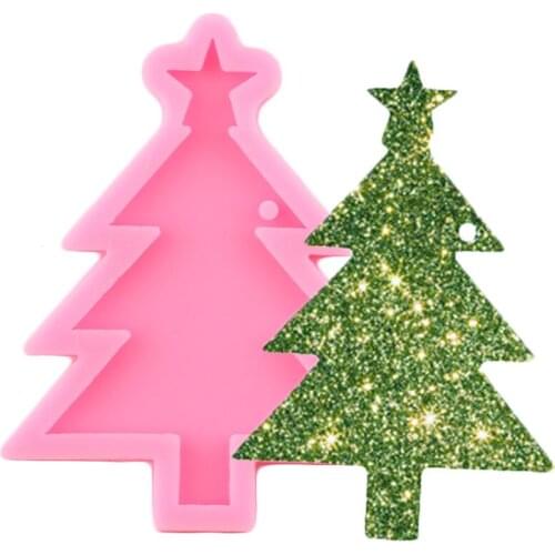 Shiny Christmas Tree Shape Keychain Silicone Molds DIY Epoxy Resin Crafting Keychains Mold Jewelry Making Pendant Necklace Mould