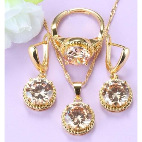 9-Colors Bridal Jewelry Sets Round Champagne Zirconia Gold Color African Women Accessories Earrings And Necklace Sets